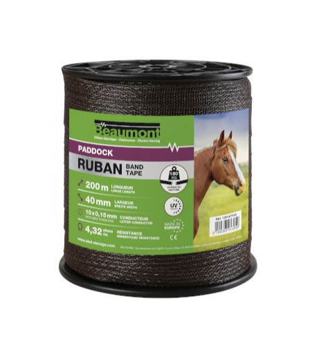 Ruban prestige marron 40 mm en 200 mètres pour clôture electrique chevaux